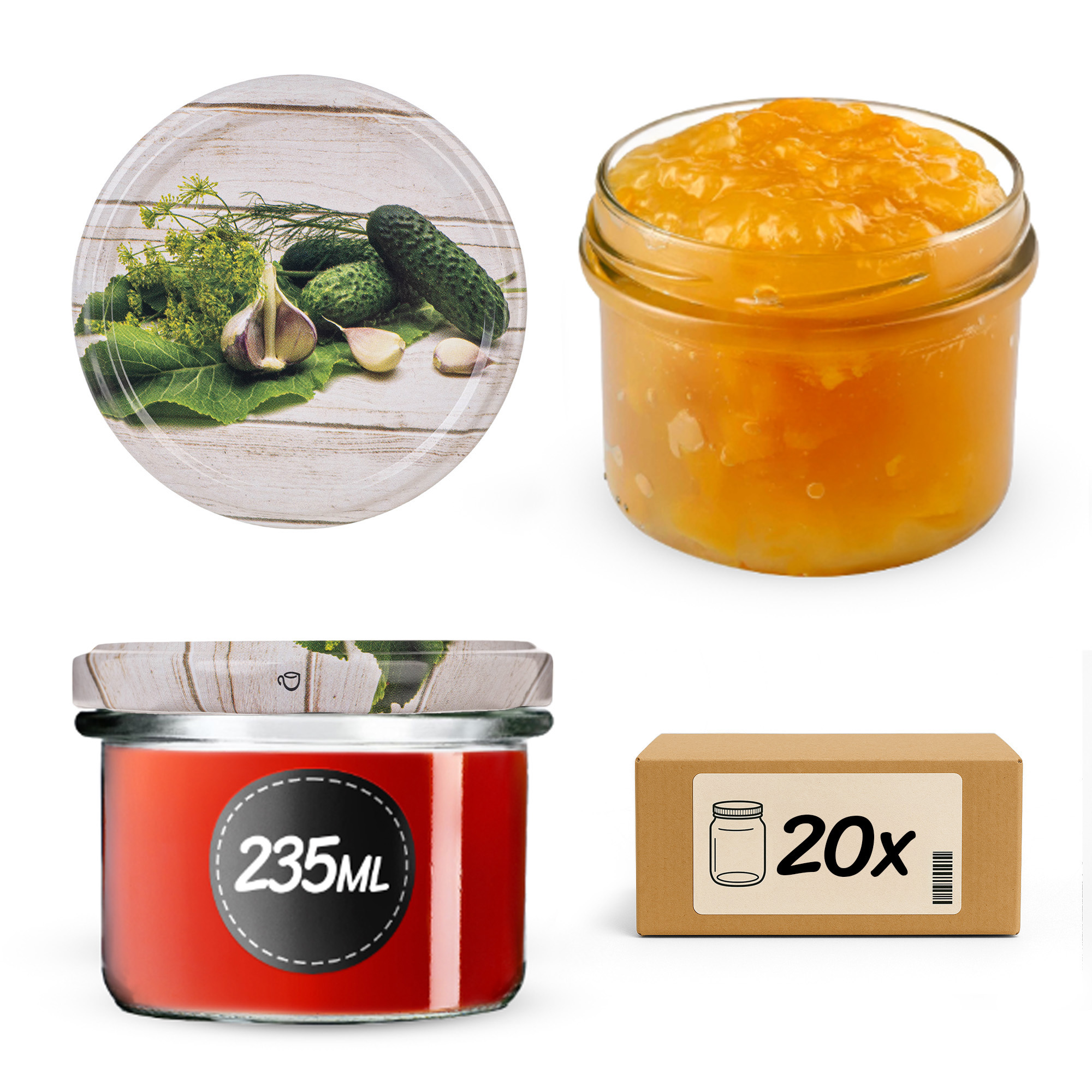 Słoiki na przetwory Tartu 235ml fi 82 mm 20szt + wieczko Ogórek