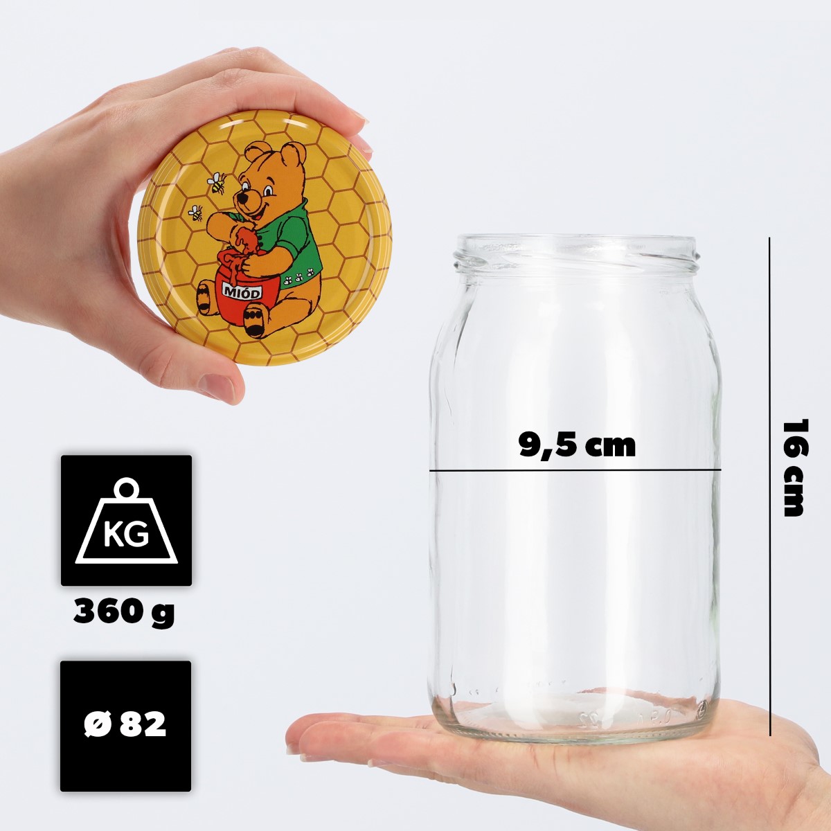Słoiki na przetwory Simo 900ml 48szt fi 82 mm + wieczka "Miód"