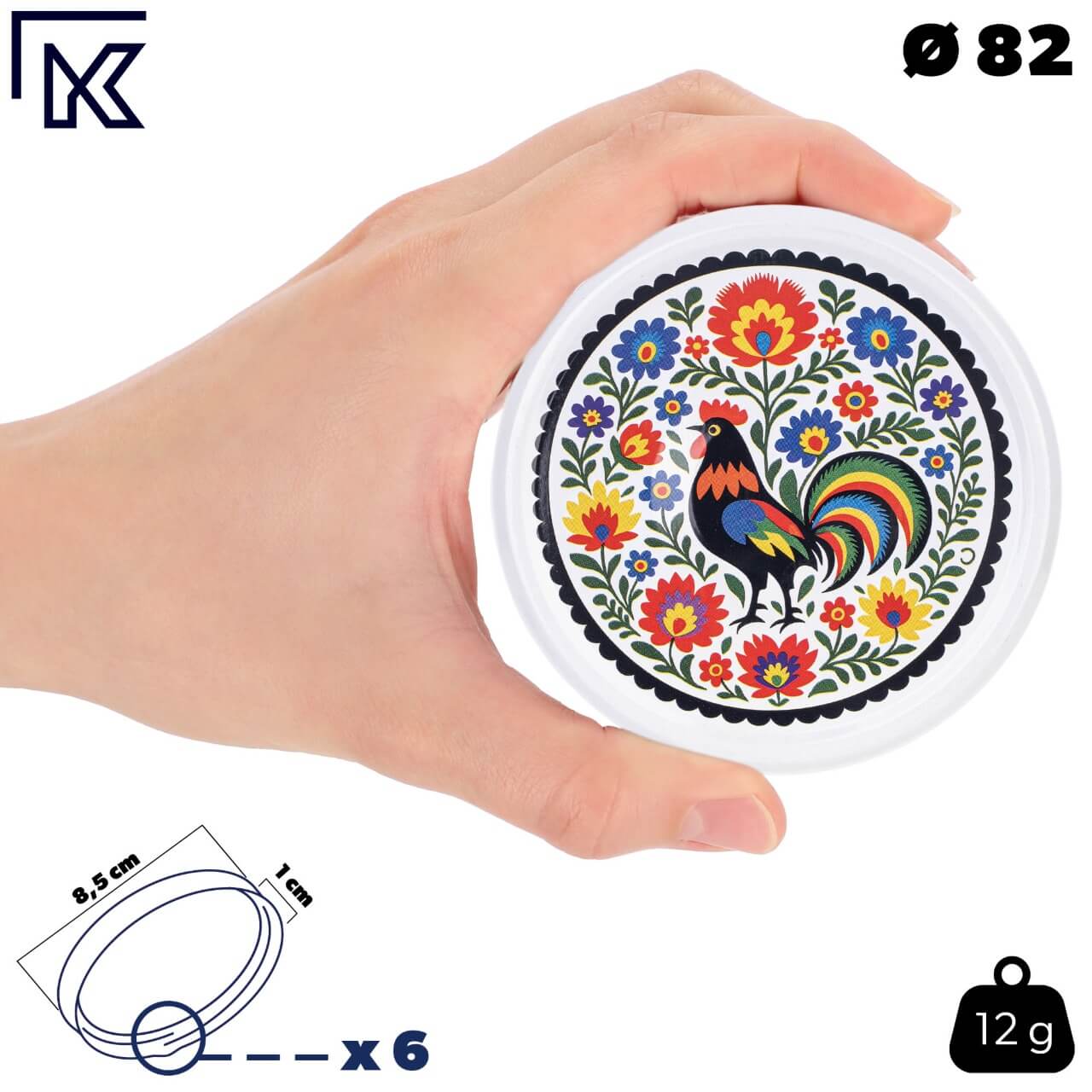 Słoiki na przetwory Sonka 330ml 20szt fi 82 mm + wieczka "Kolorowy kogut"