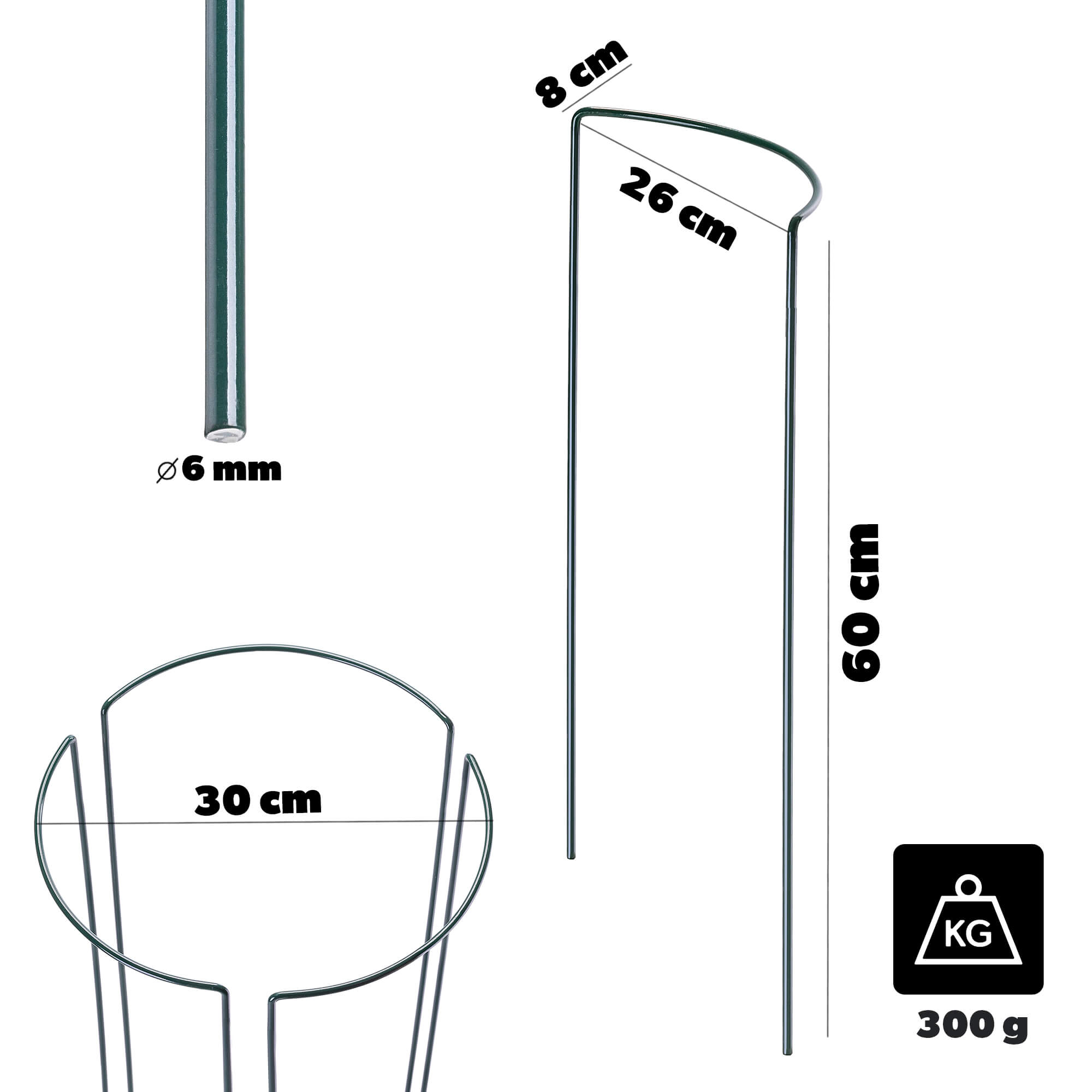 Podpora ogrodowa Mahet 1/3 koła 60 cm stalowa zielona 6 szt.