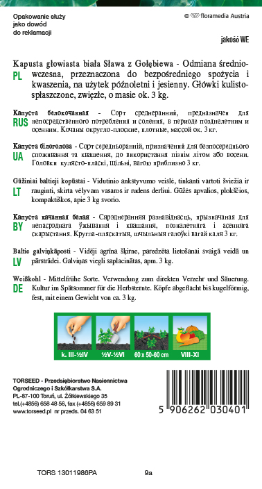 Kapusta głowiasta biała Sława z Gołębiewa 2g