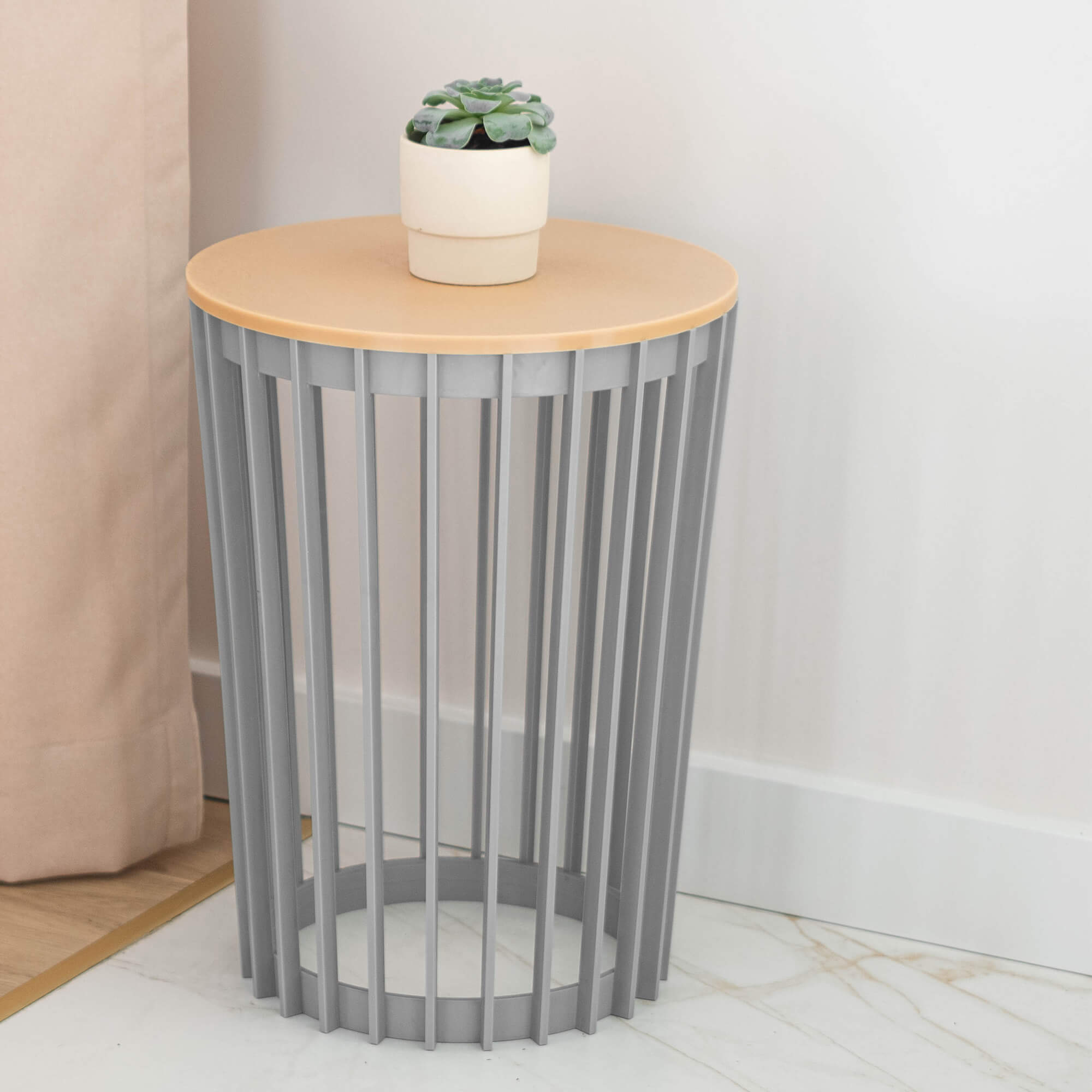 Kwietnik dwustronny Aytre 54 cm platynowy + blat naturalne drewno