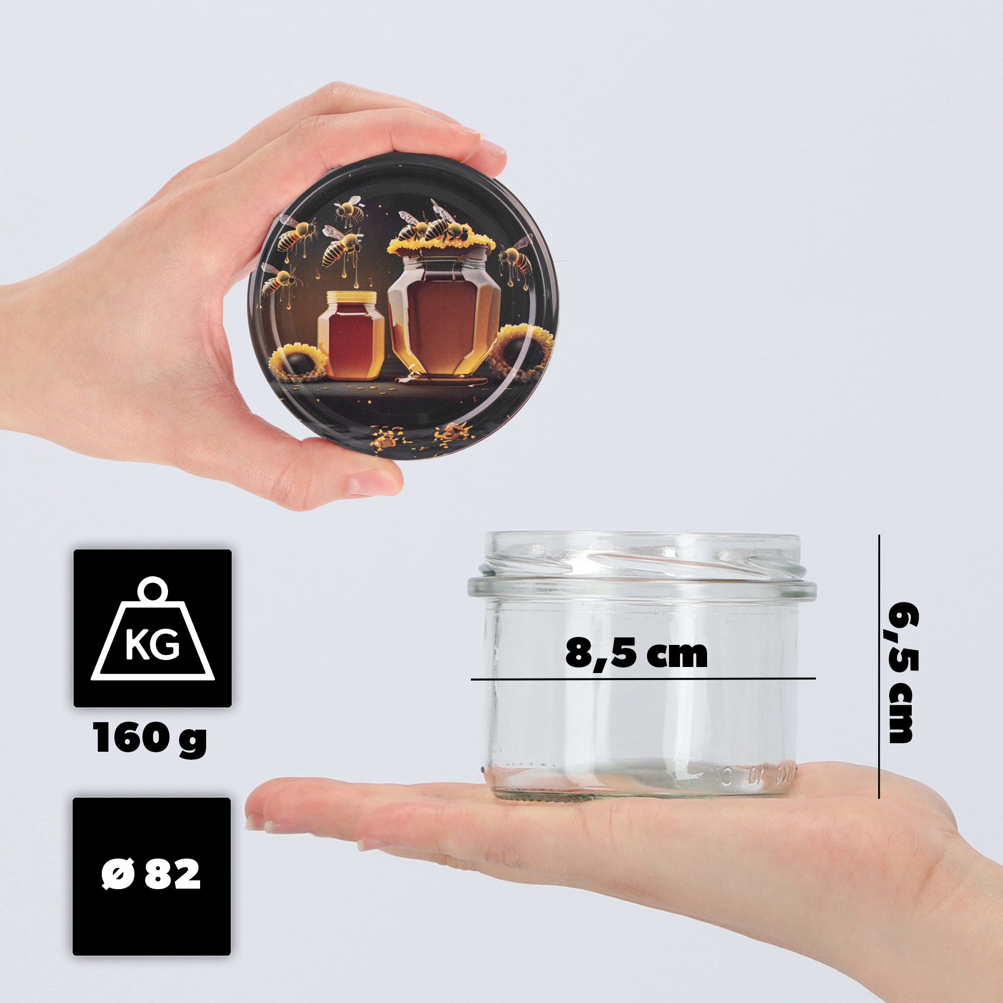 Słoiki na przetwory Tartu 235ml 10szt 82mm + wieczka "Czarny miód"