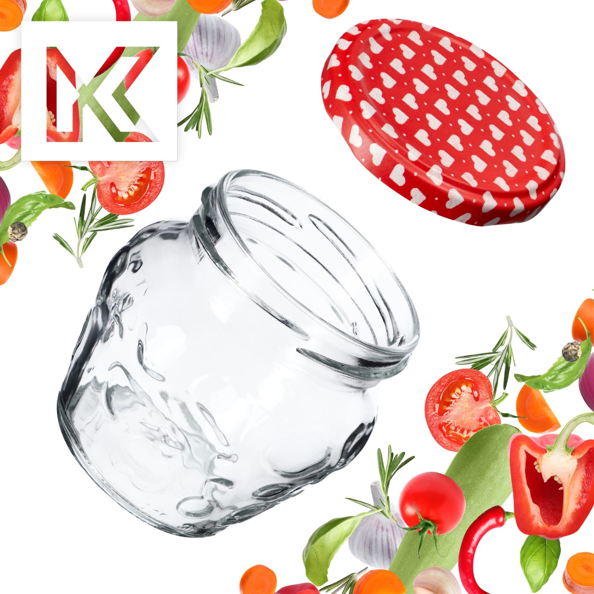 Słoiki Kemi 200ml 10szt fi 66 mm + wieczka "Serca"