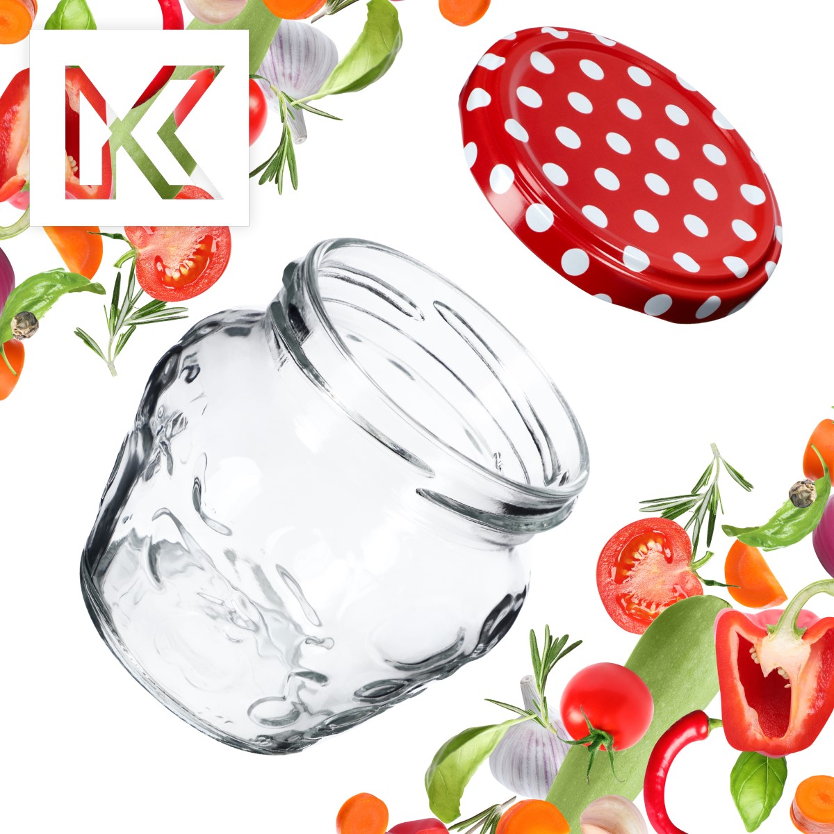 Słoiki Kemi 200ml 10szt fi 66 mm + wieczka "Czerwony Groszek"