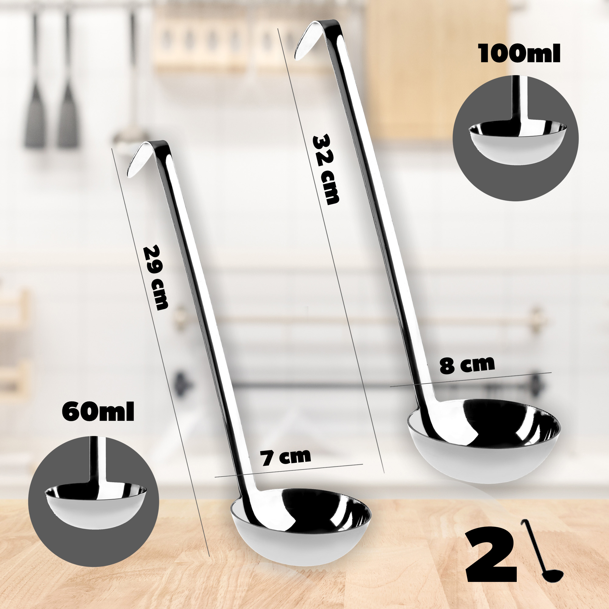 Zestaw nabierek nierdzewnych Kebal 60 ml + 100 ml, 2 szt.