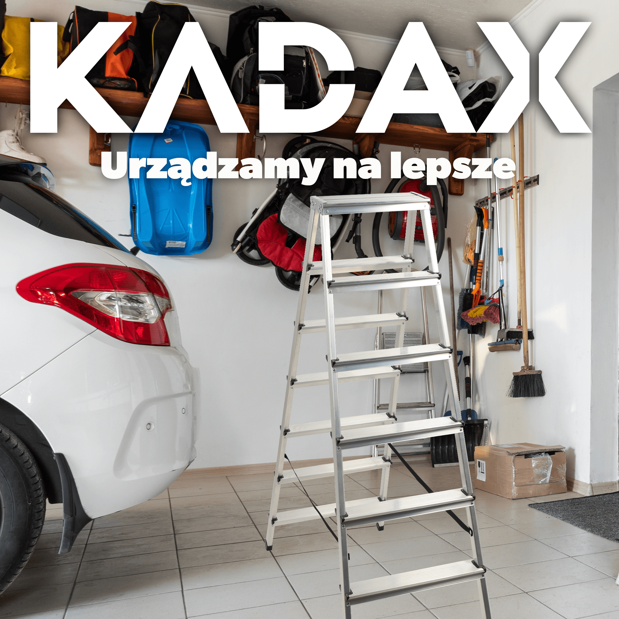 Drabina aluminiowa z podestem Molde, 7 stopni, 125 kg