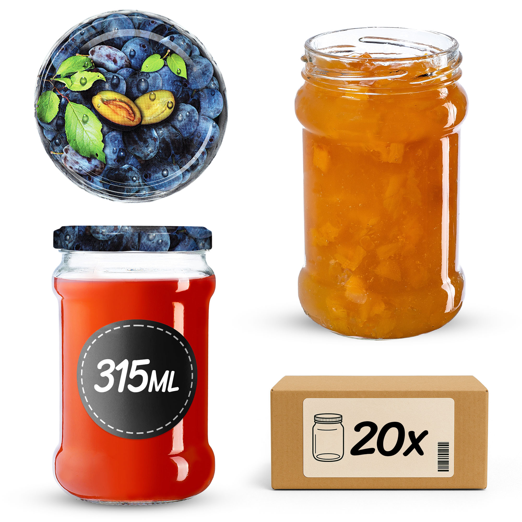 Słoiki na przetwory Seno 315ml 20szt fi 66 mm + wieczka "Śliwki"