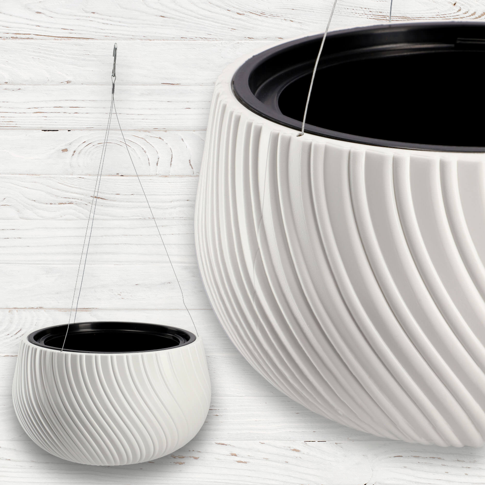 Doniczka wisząca z wkładem Rucas 29 cm, biała