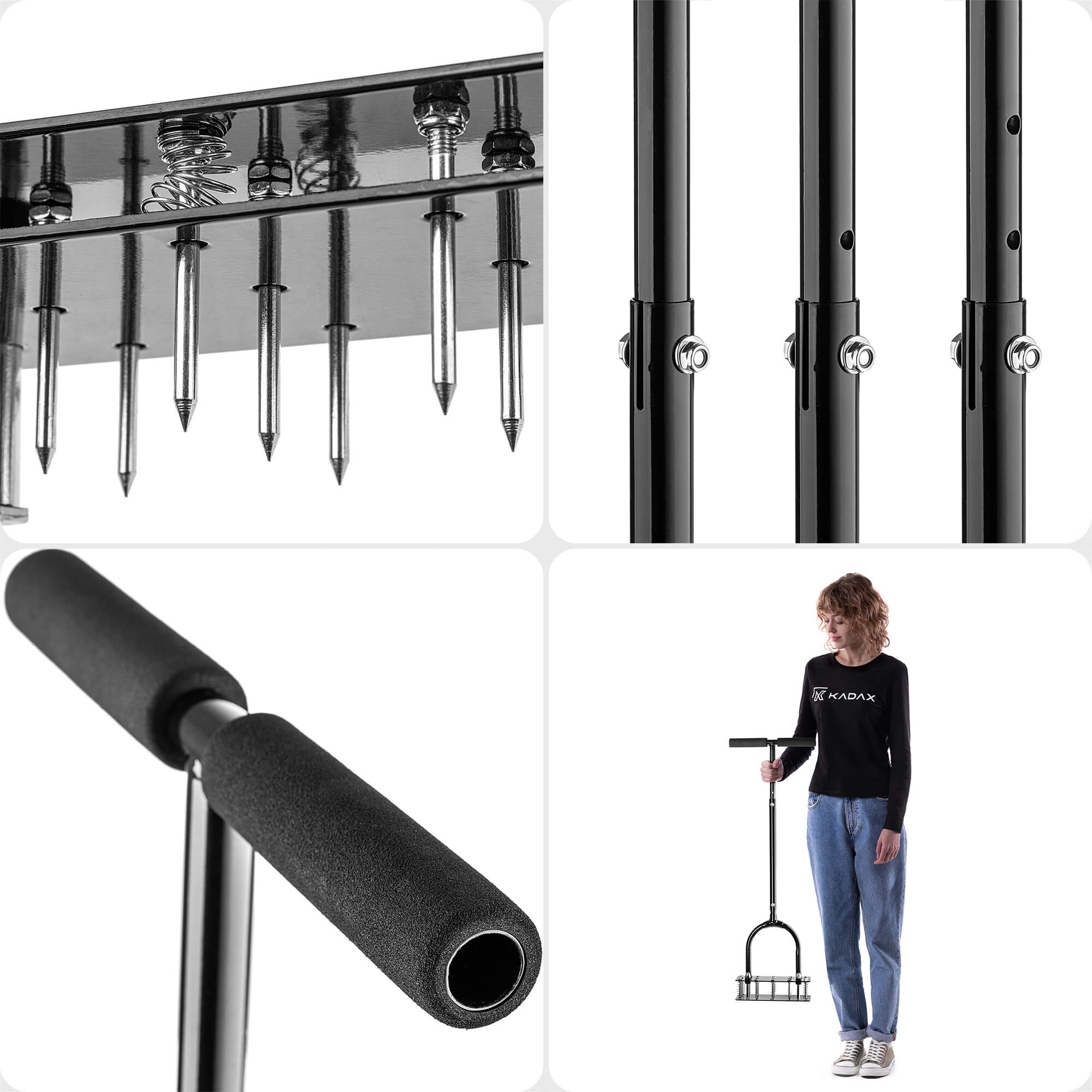 Aerator ręczny sprężynowy Arce z żelaznymi kolcami 84-92 cm czarny