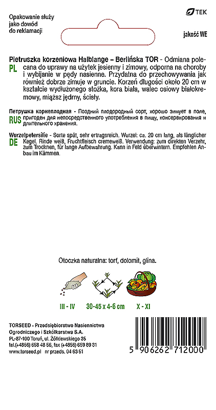 Pietruszka korzeniowa Halblange - Berlińska TOR 300g