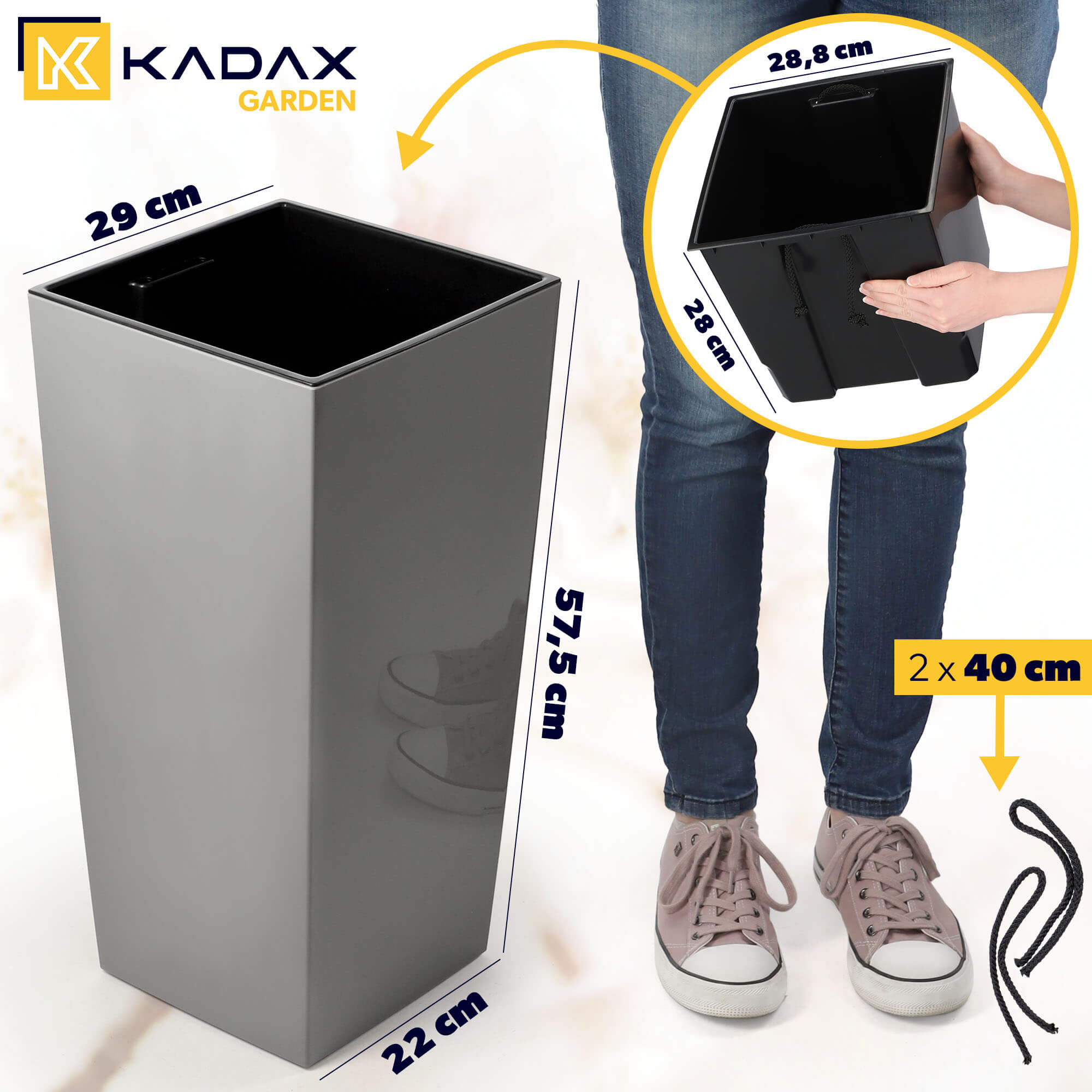 Donica na kwiaty z wkładem Masiera 30 cm, szara