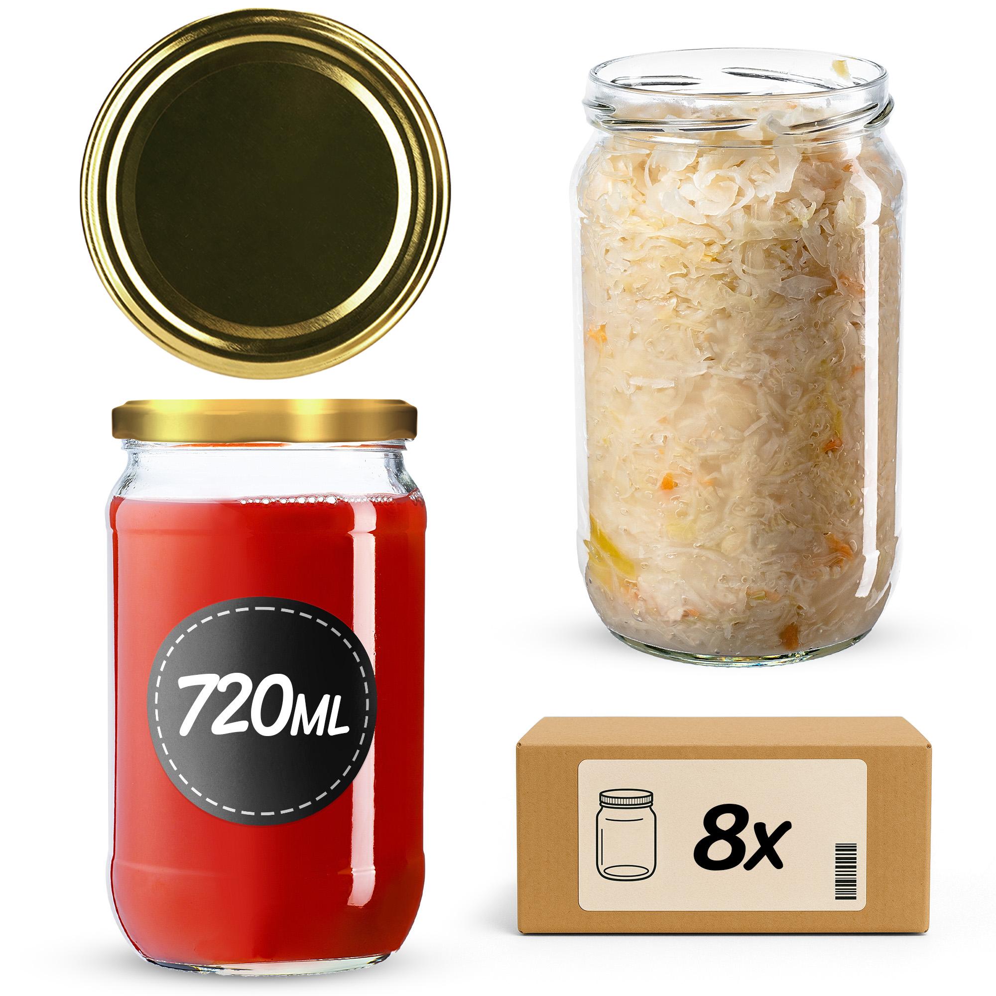 Słoiki na przetwory Niva 720ml 8szt fi 82 mm + wieczka złote