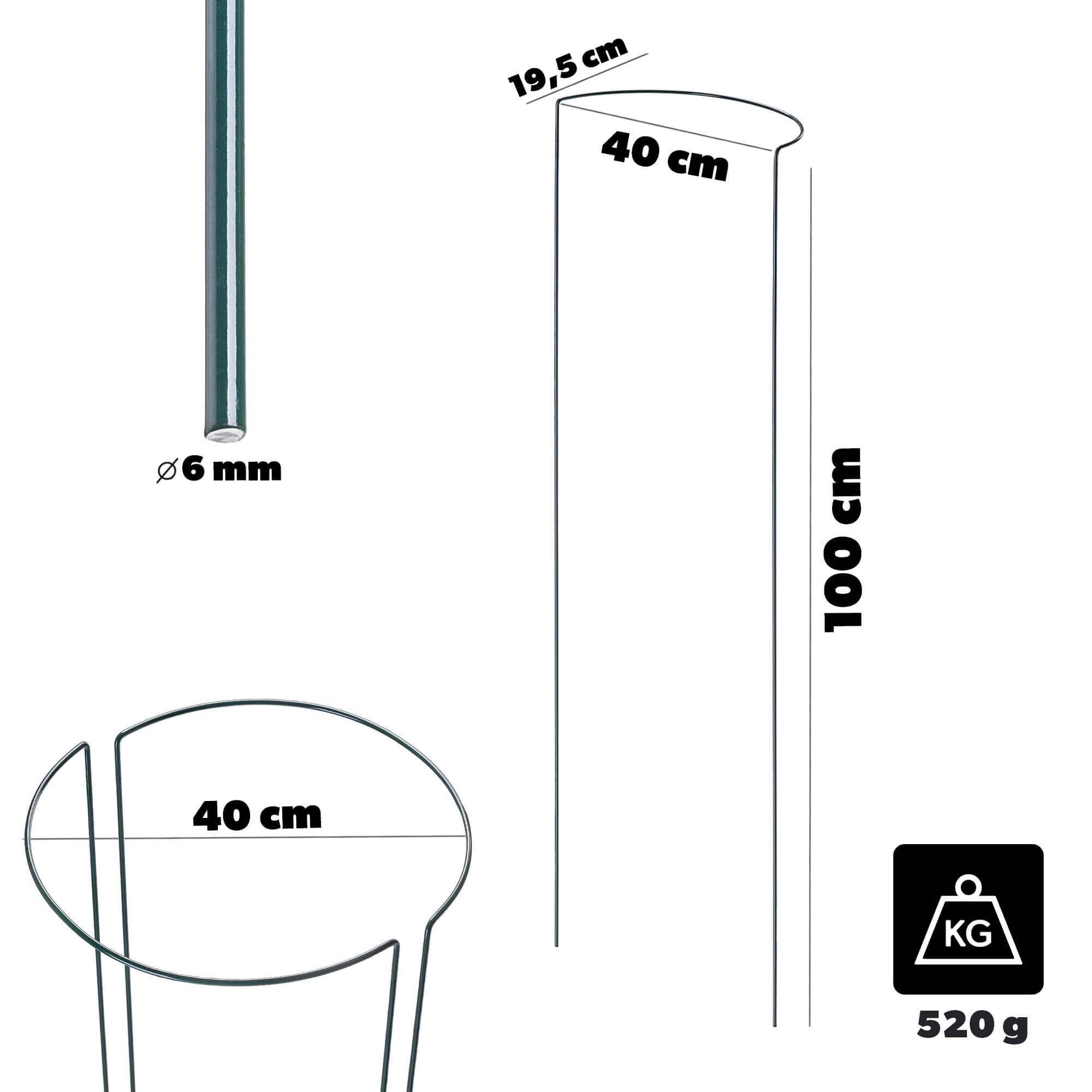 Podpora ogrodowa Mahet półkole 100 cm stalowa zielona 2 szt.