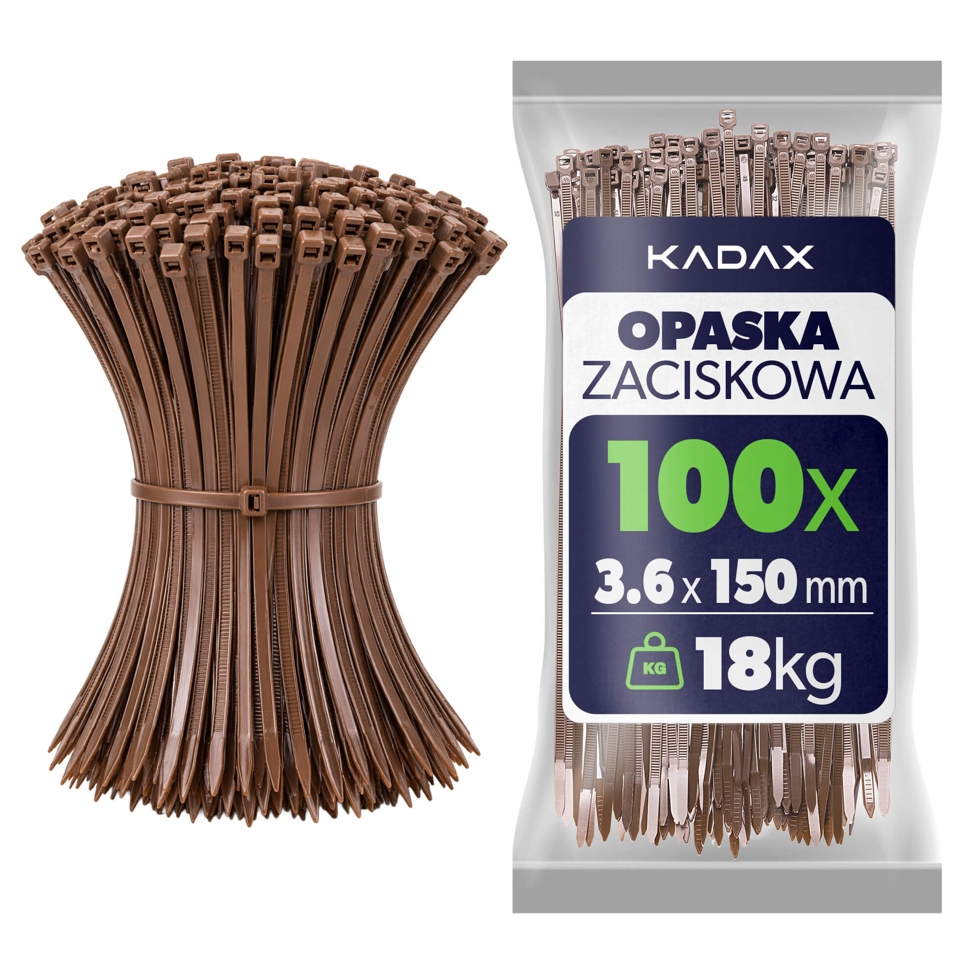 Opaski zaciskowe Maurens 150 x 3.6 mm brązowe 100 szt.
