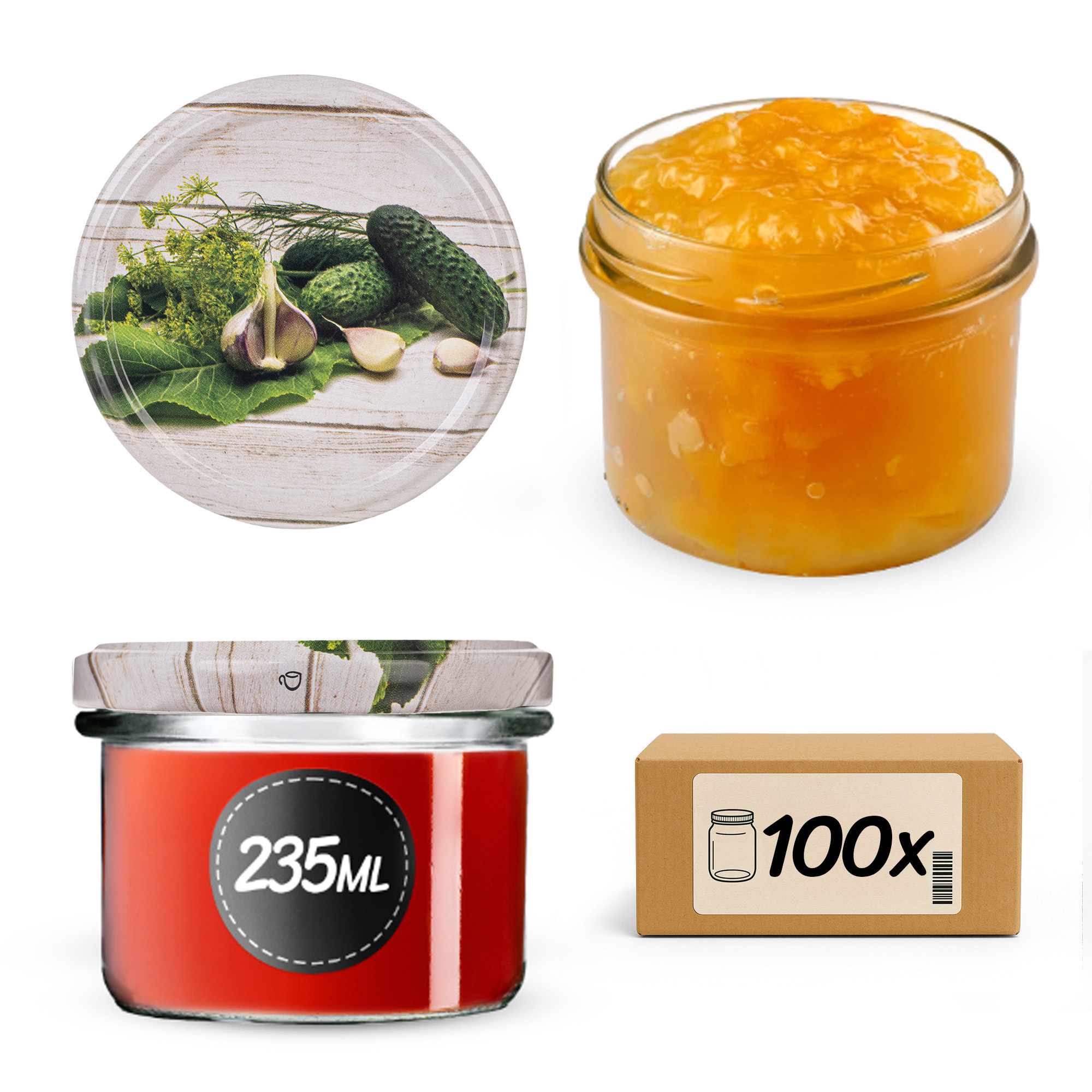 Słoiki na przetwory Tartu 235ml fi 82 mm 100szt + wieczko Ogórek