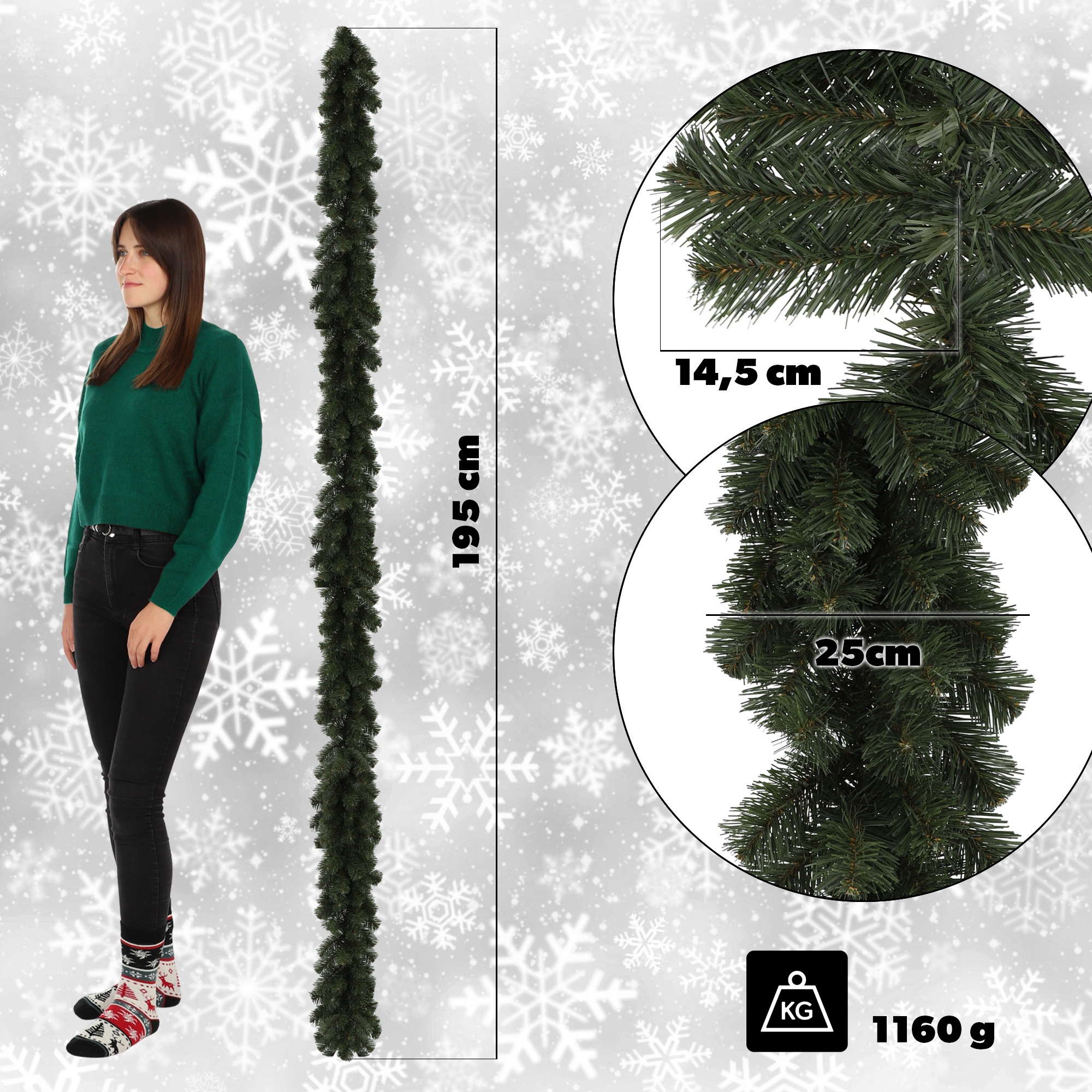 Girlanda świąteczna choinkowa Rennes 195cm zielona