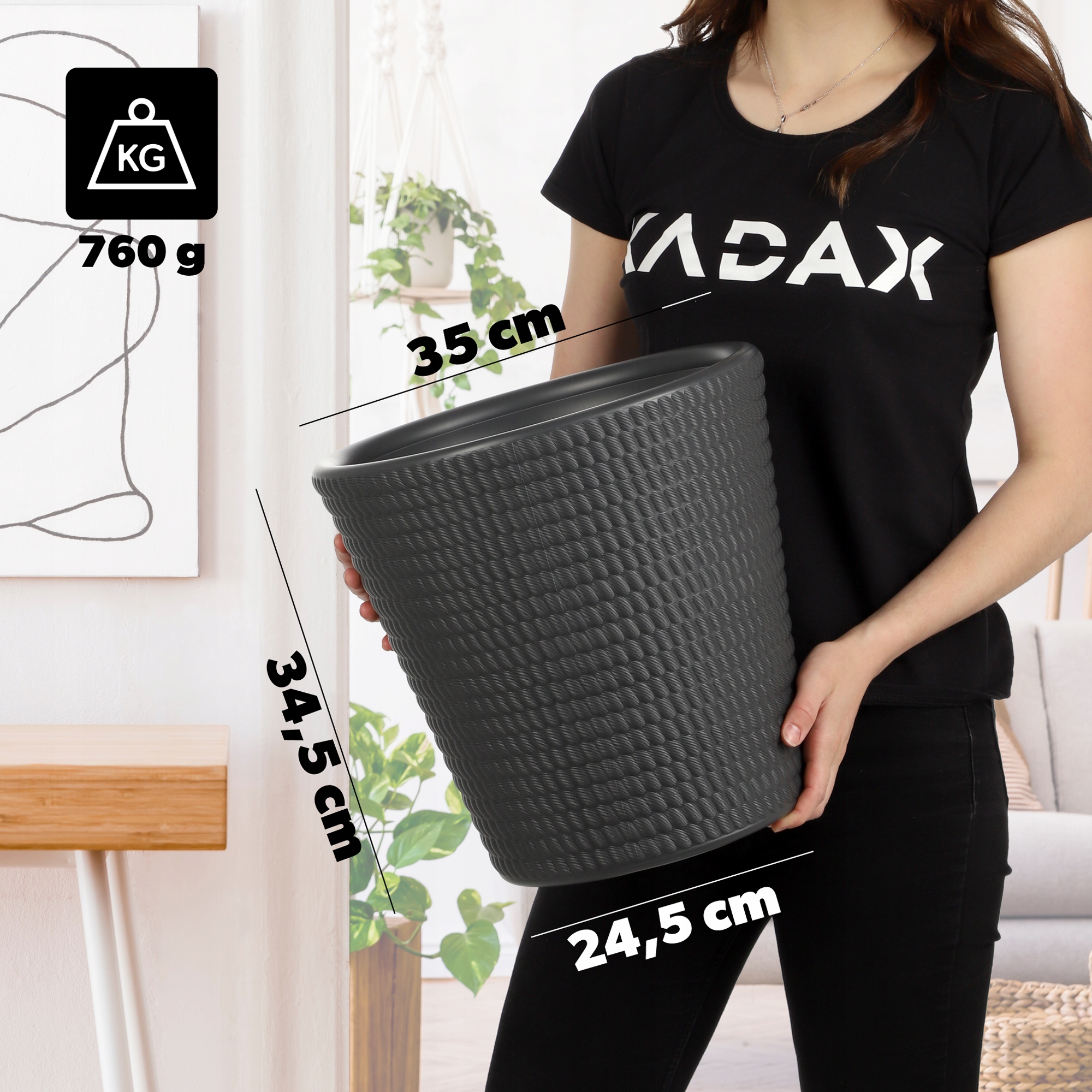 Doniczka na kwiaty Muro 35 cm, antracyt